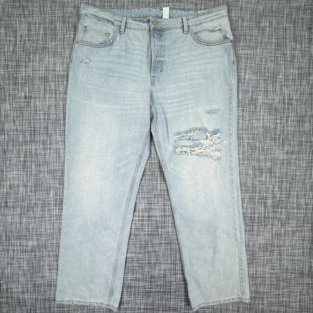 H&M Women's High Waist Boyfriend Jeans Light Wash Distressed Blue Size 18 Denim